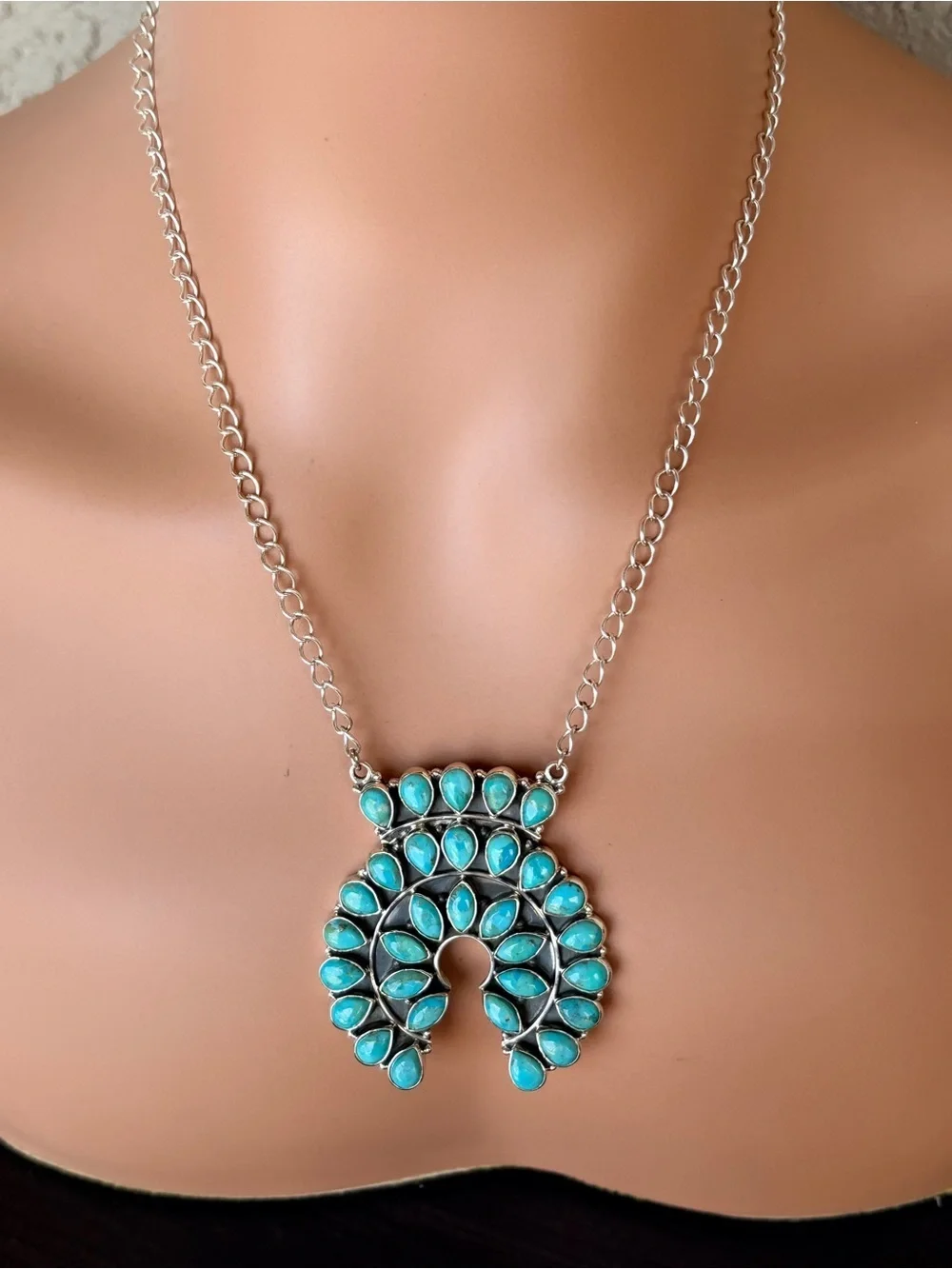 925 Sterling Silver Kingman Turquoise Naja Statement Necklace
